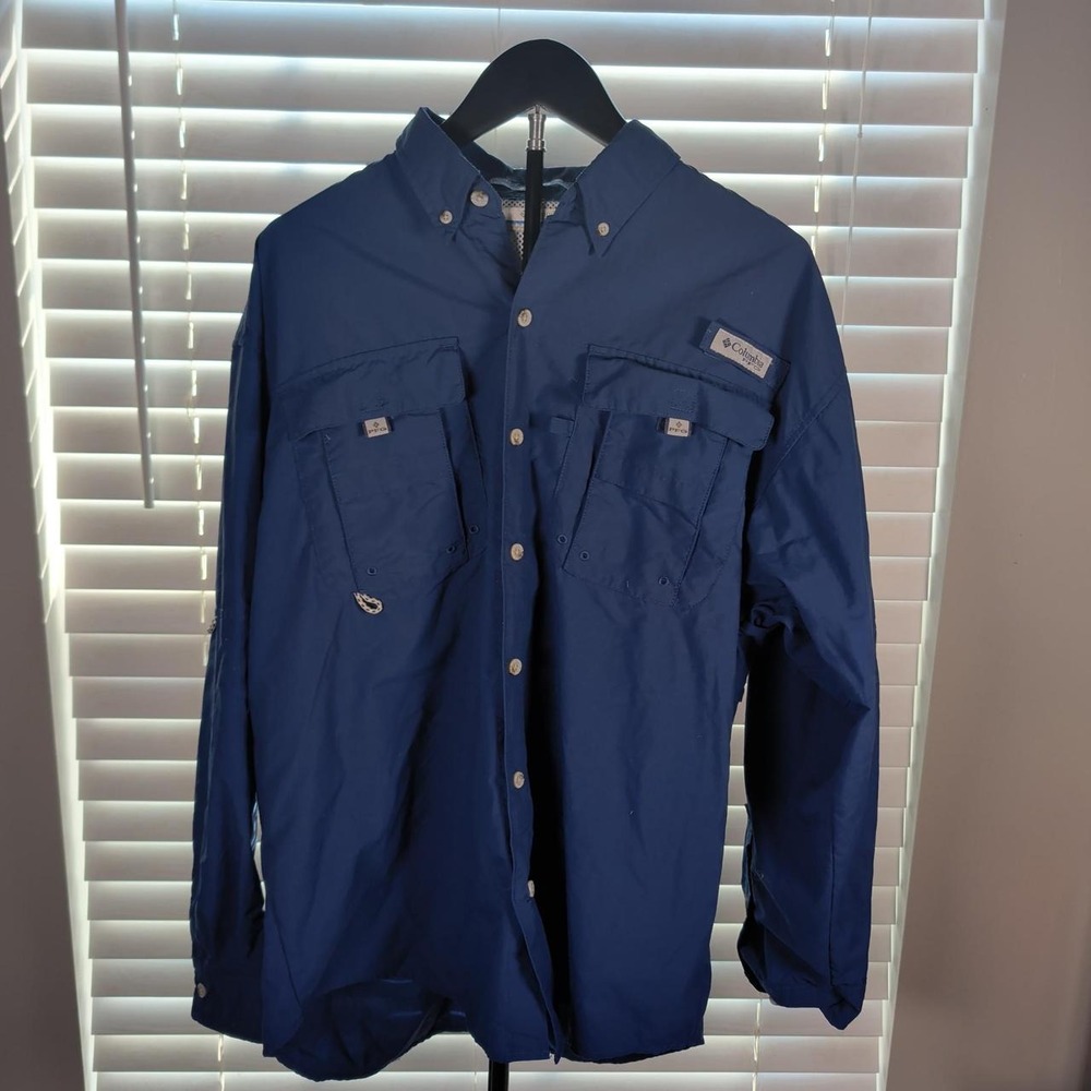 Columbia PFG Bahama II navy vented long sleeve fishing shirt M outdoors